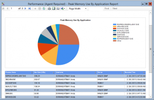 Screenshot of peak memory use by application graph in Remote Desktop Reporter - key for Terminal Server performance tracking.