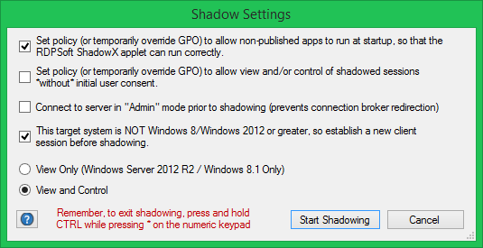 Shadow User RDP Settings
