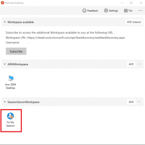 AVD users having troubles with slow sessions, unresponsive sessions, or black screens?  Now they can use RDPSoft's Session Savior RemoteApp to  logoff their problem sessions and be routed on to a different host by the AVD broker.